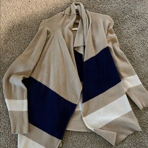 Tobi Navy, Beige & Cream Colorblock Open Cardigan